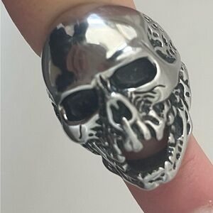 Men's Stainless Steel Metallic Skull Ring Biker, Rocker, Size 10